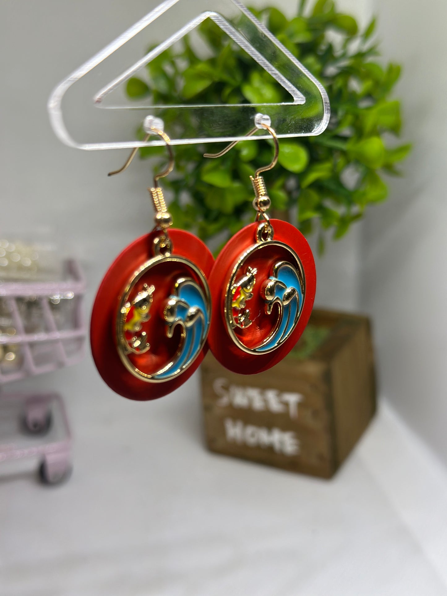 Red Colourful japanese koi fish dangle earrings