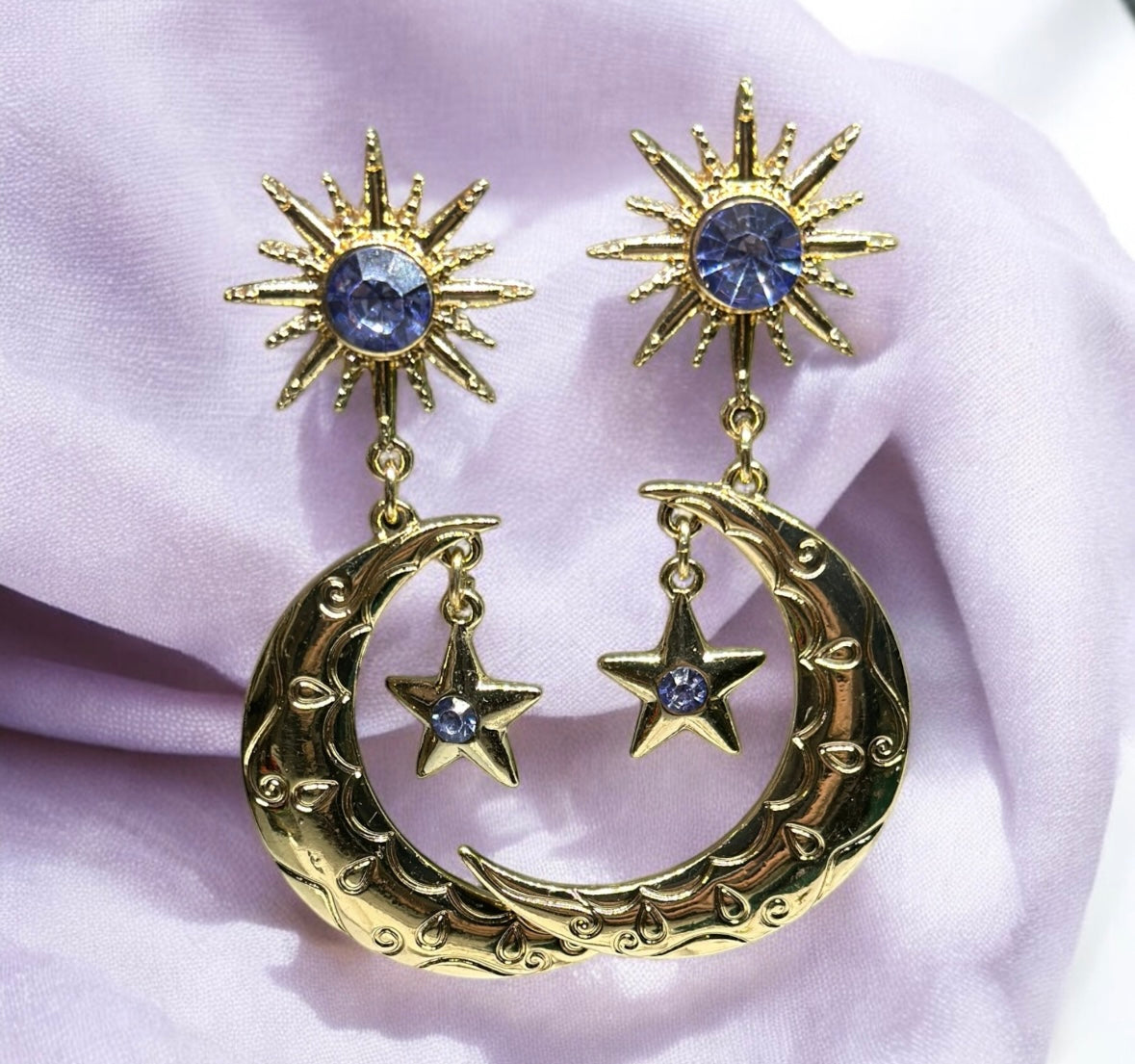 Star and moon glitter shinny stones celestial earrings | planet party earrings