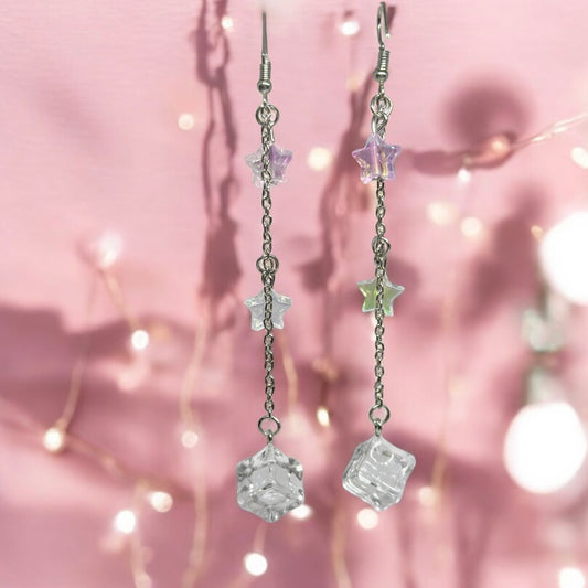 Icecube earrings | oversize statement | cute kawaii earrings | glitter stars earrings