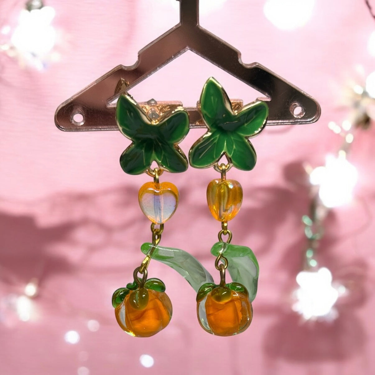 3D glass persimmon earrings | fruit lover earrings | food earrings | cute kawaii earrings |