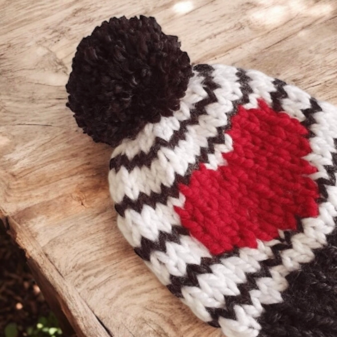 Hand knit Monochromatic Red Heart and stripes pompom hat | handknit Baby/Toddler beanie |Chunky Pom Pom Hat | Knit winter hat | baby gift