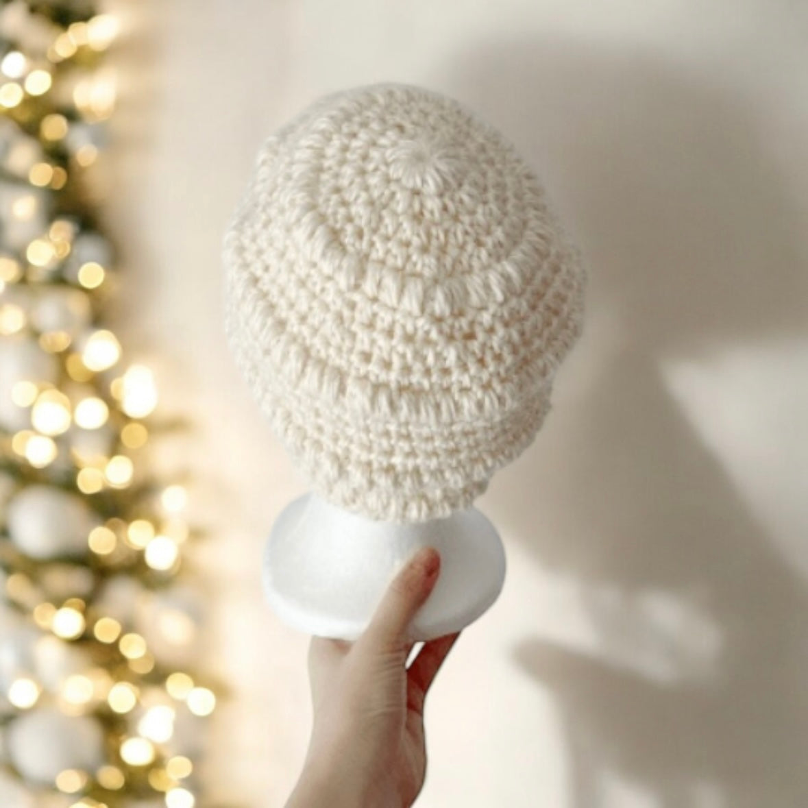 White crochet Beanie | Crochet Beret | Slouchy Hat in cream white | Knit beanie in cream | cozy winter beret hat