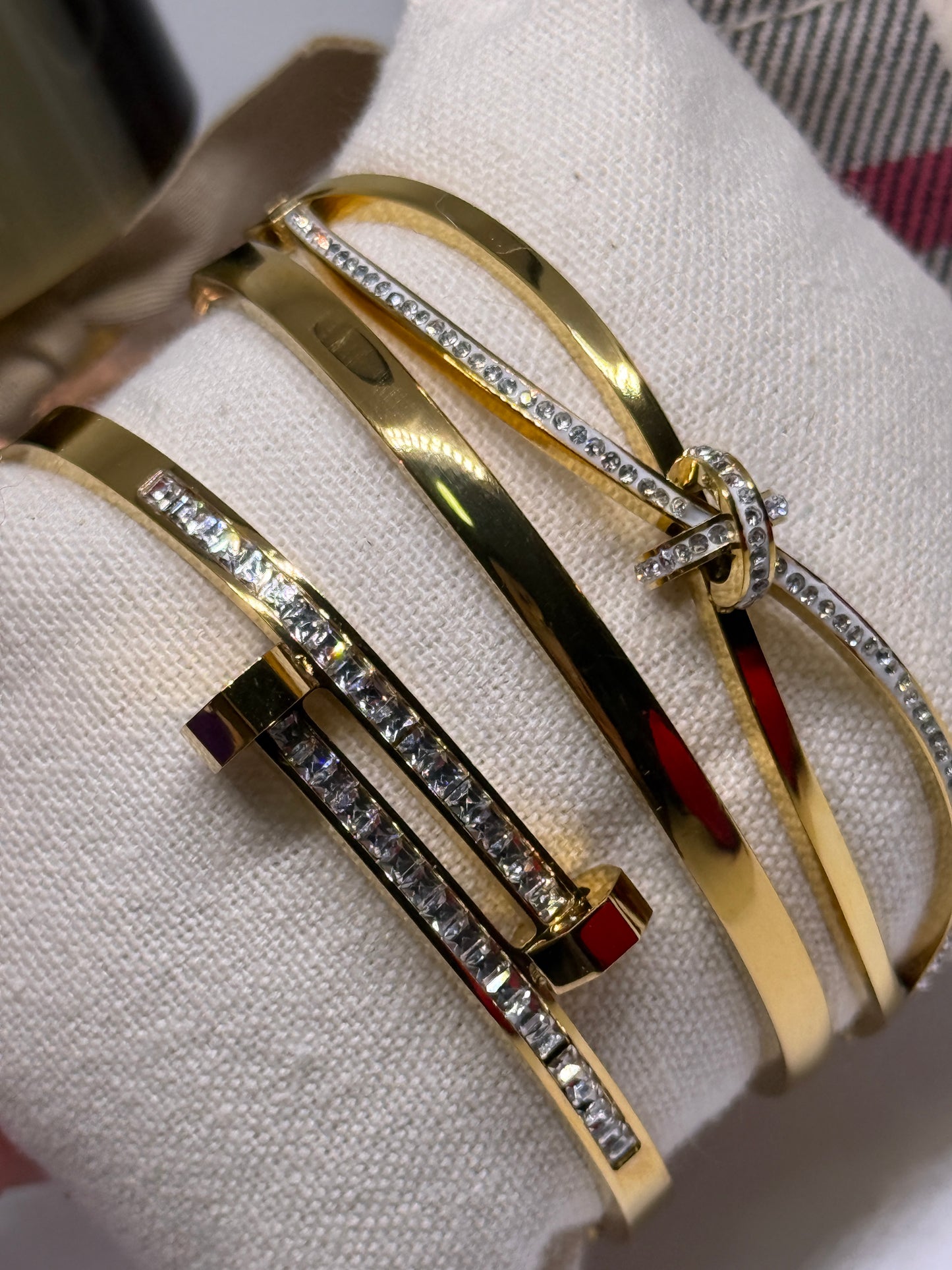 Gold bangle sets of 3 | rhinestones embossed