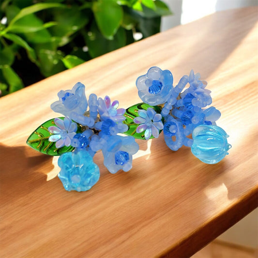 Blue beaded flower studs earrings