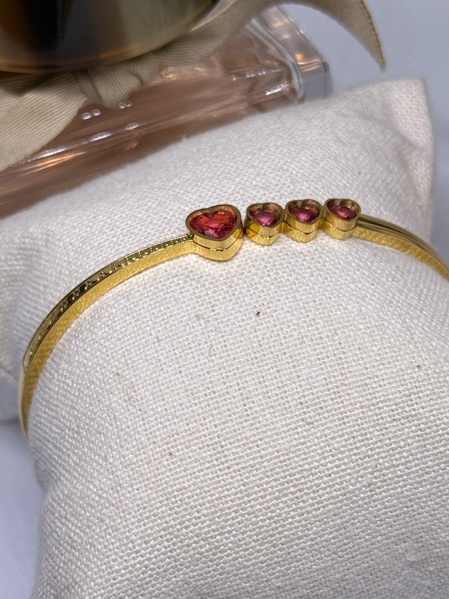Gold bangle with pink heart | rhinestones embossed