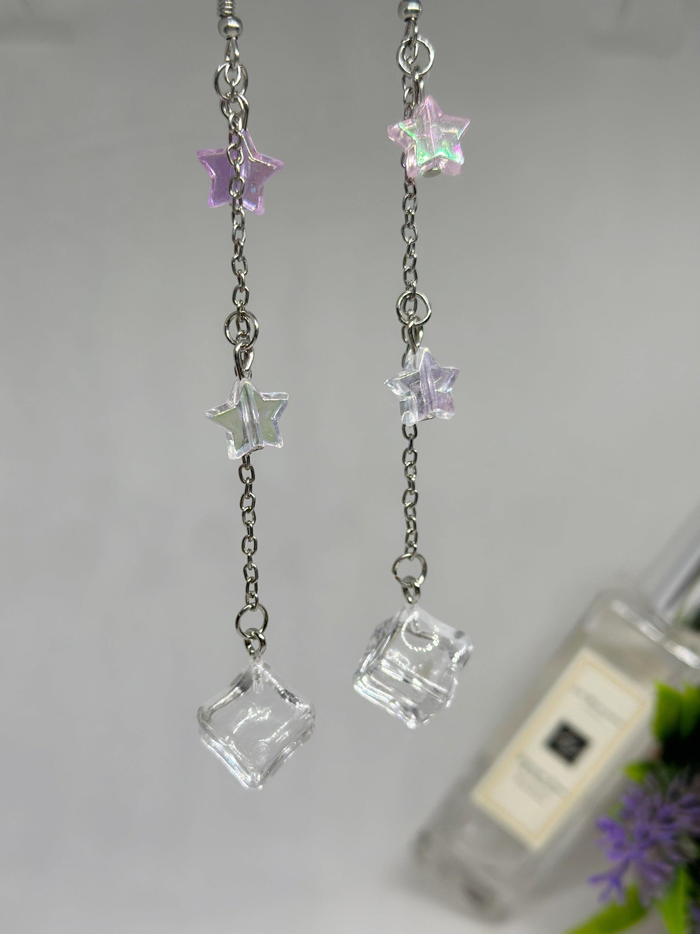 Icecube earrings | oversize statement | cute kawaii earrings | glitter stars earrings