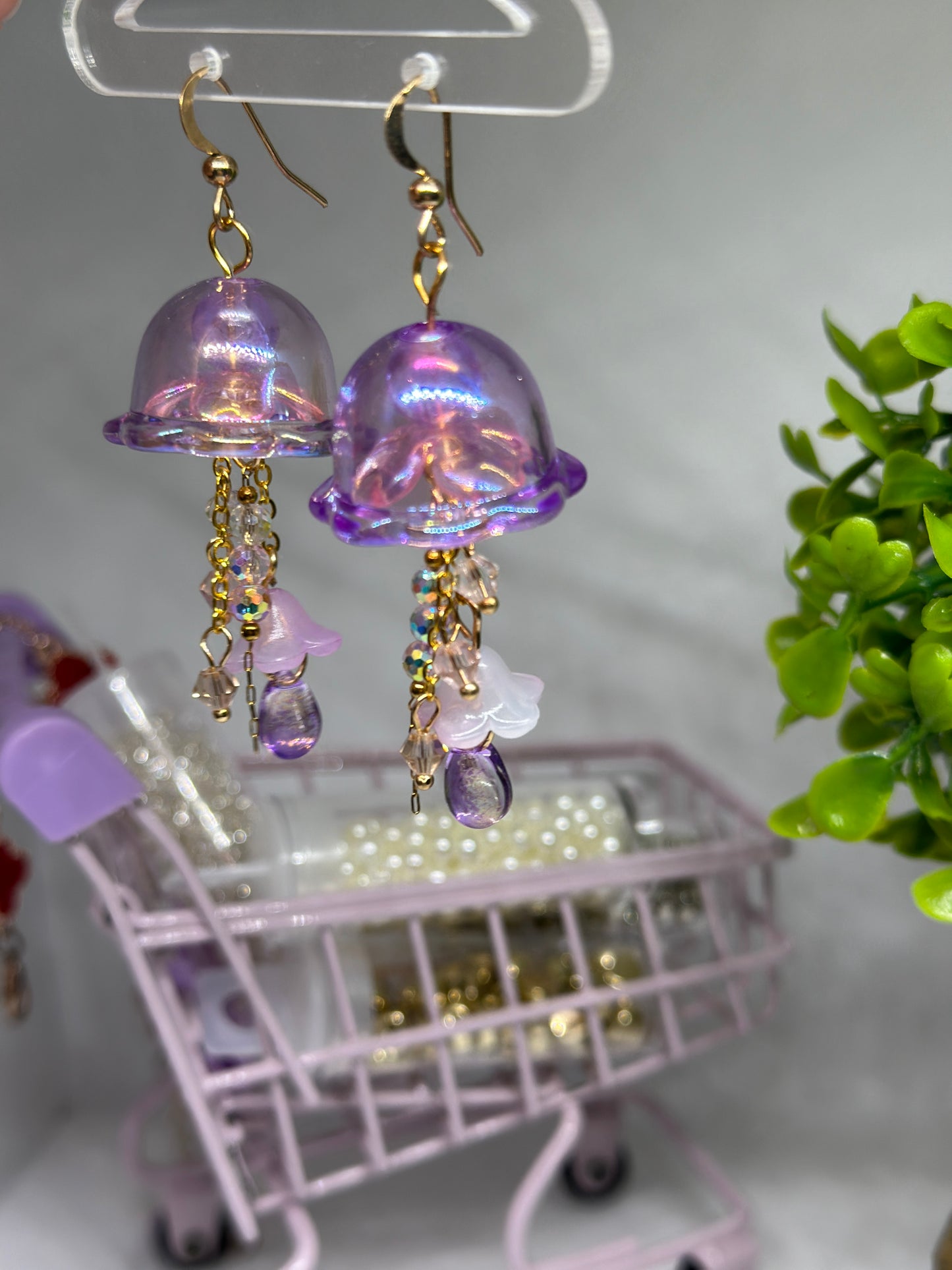 Purple Jellyfish earrings | colourful clear iridescent dangle earrings | halgoram fun y2k earrings