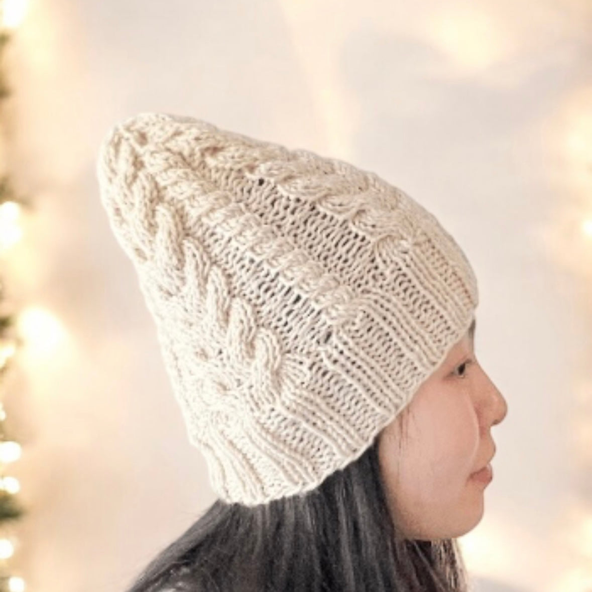 Handknit Ecru colour Cable Knitted | merino cream soft tone colour knit hat | adult women or men beanie | Winter knit briaded hat