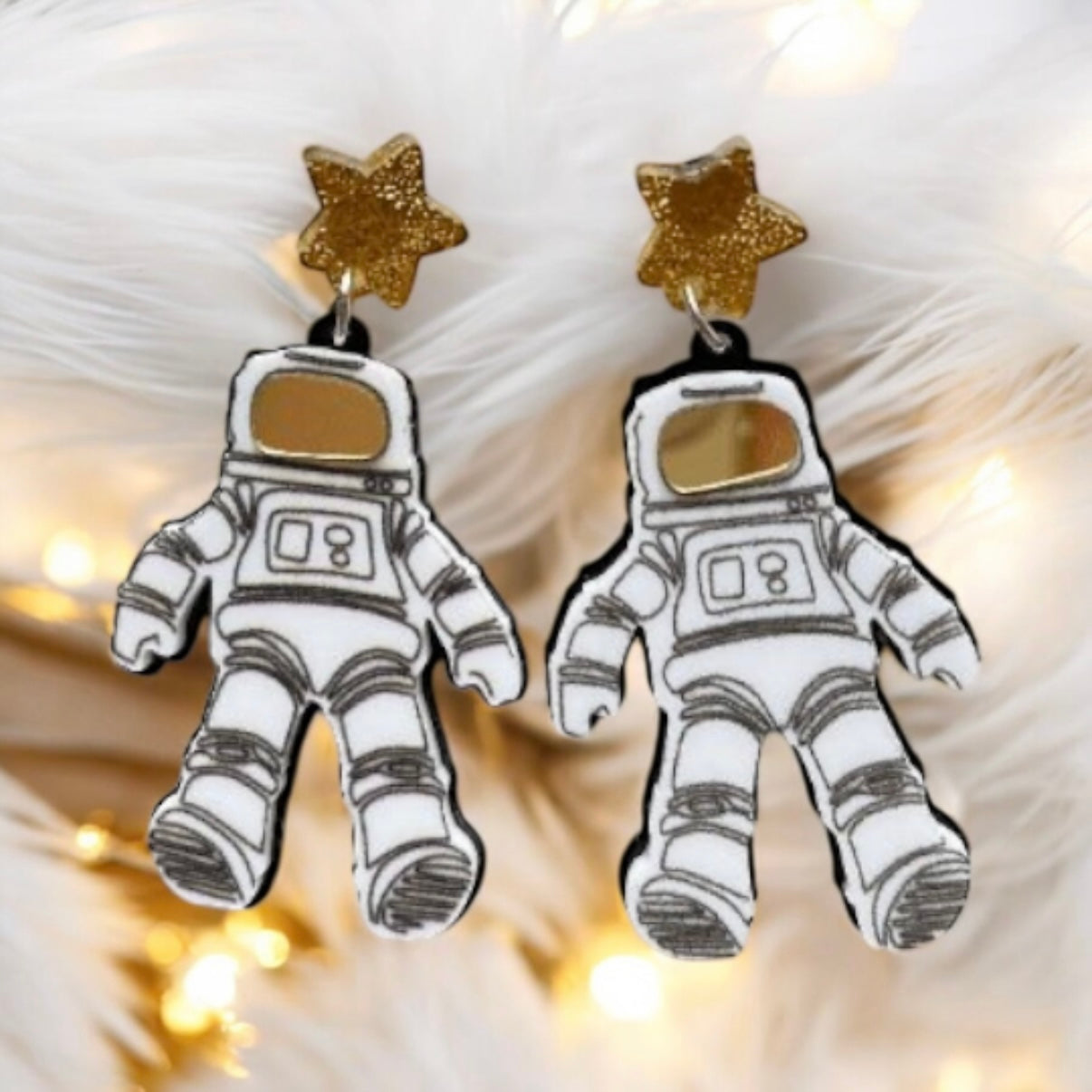 Astronaut earrings | glitter space suit | quirky fun cute kawaii earrings | acrylic art earrings | scientific research mystery news