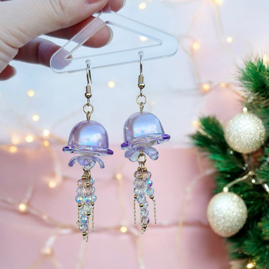 Jellyfish earrings | sea creature zoology earrings | colourful clear iridescent dangle oversize earrings | halgoram fun y2k earrings