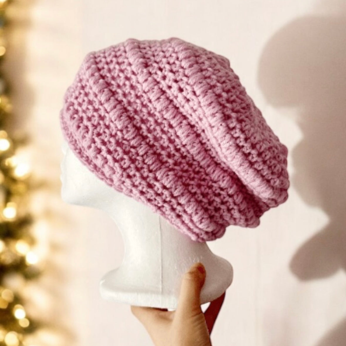 Soft pink crochet Slouchy Beanie | Crochet Beret | Slouchy Hat in purple | Knit beanie in pastel baby pink | cozy winter beret hat Inactive