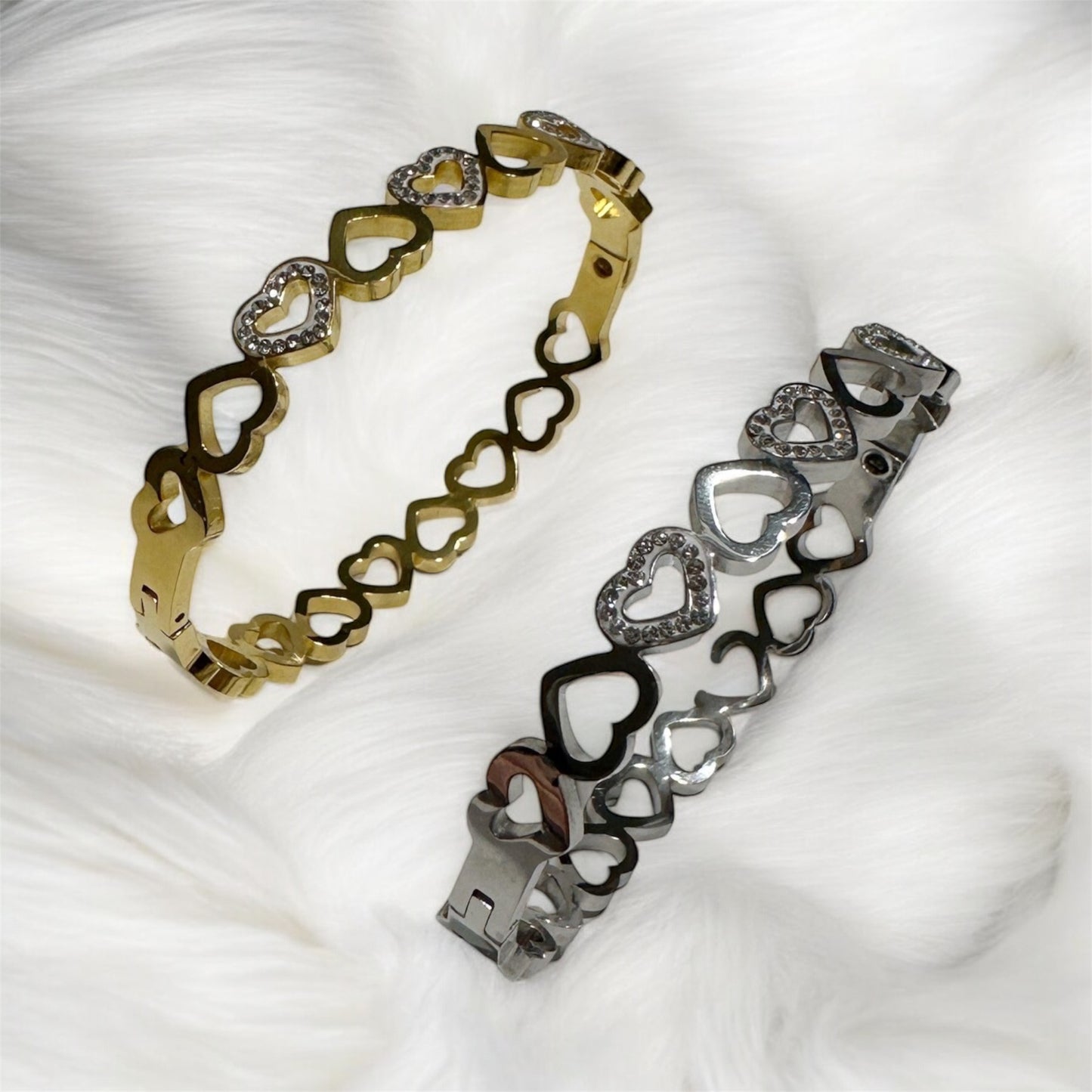 Gold or silver heart bangles | rhinestones embossed | shinny bangle