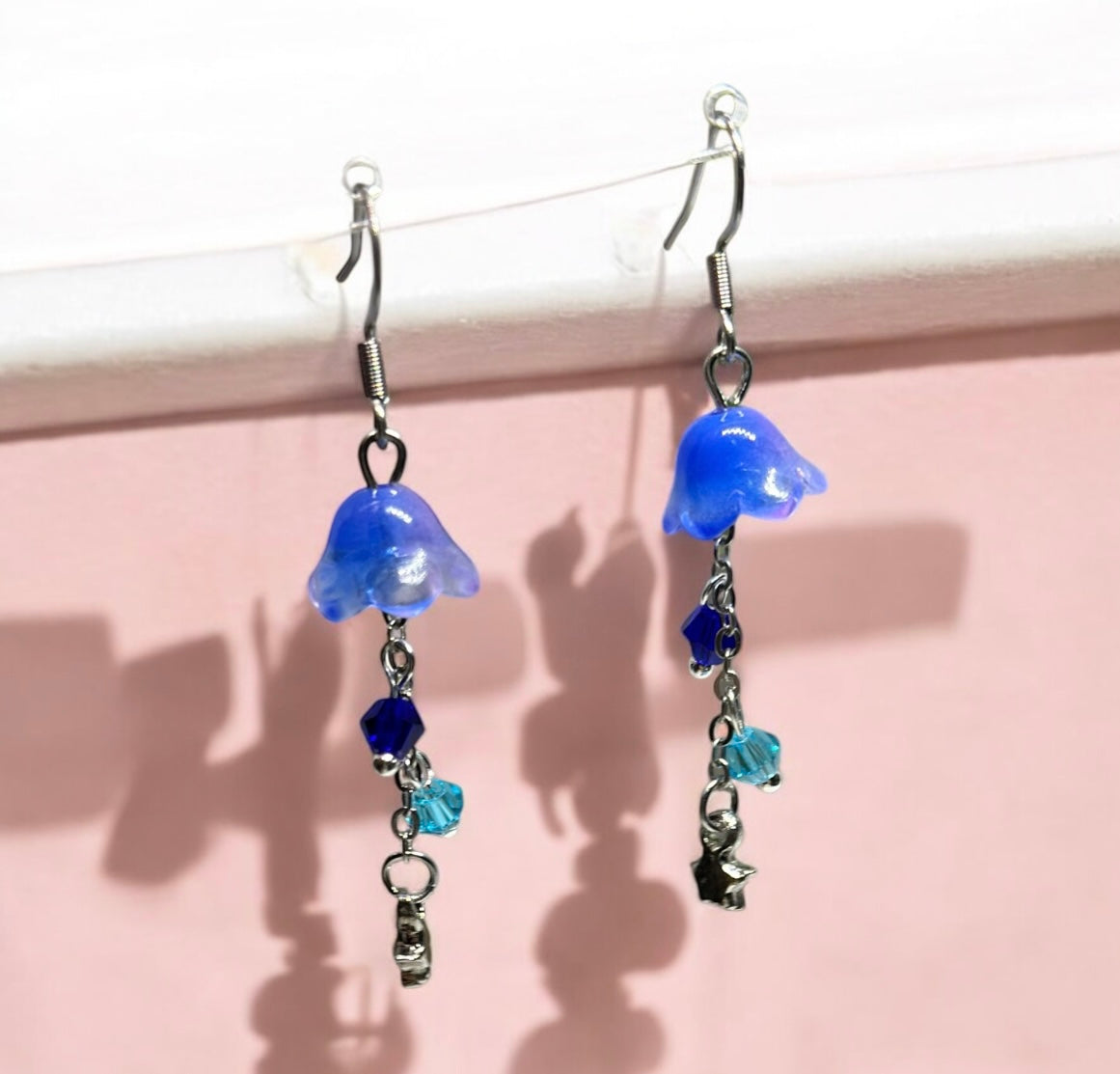 Blue flower earrings | silver stars earrings