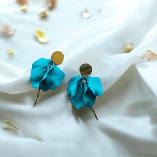 Turquoise gree flower earrings |dangly earrings | frosted petals hoop statement earrings | golden bar geometric floral bridal earrings