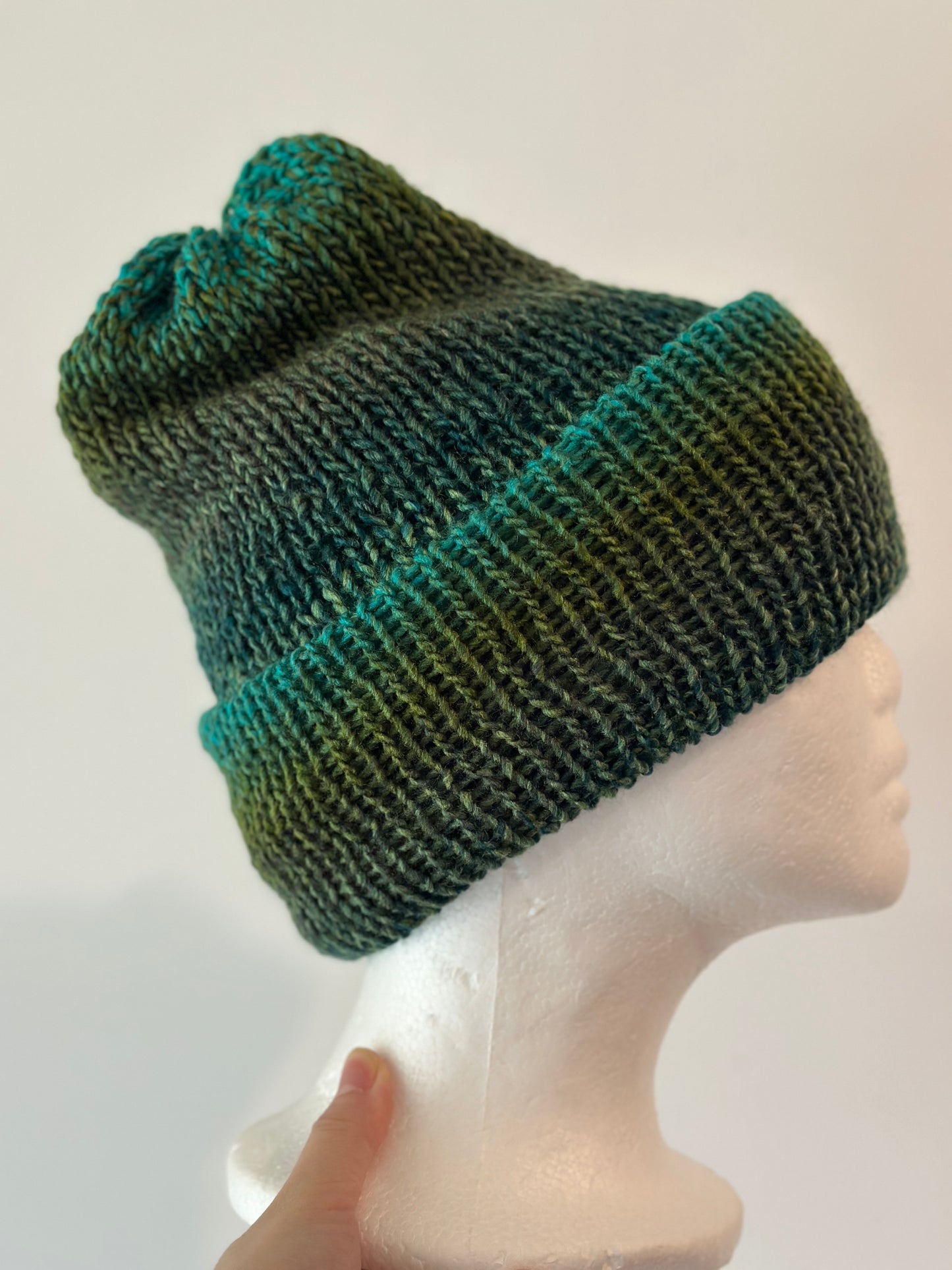 Knitted beanie in ombre green | Winter knitted double layered hat | autumn style | cozy winter hat| men or women