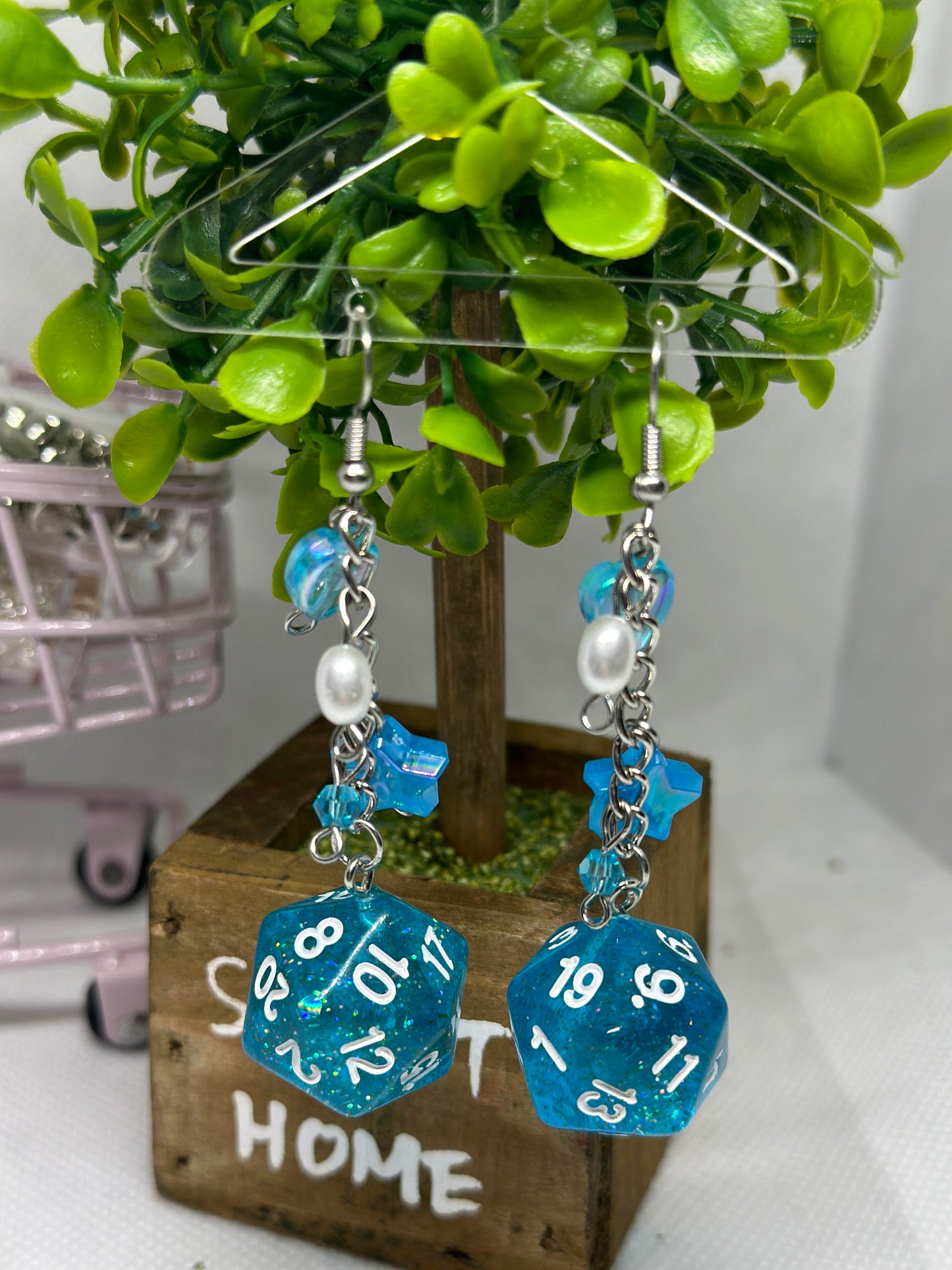 Dice earrings in blue