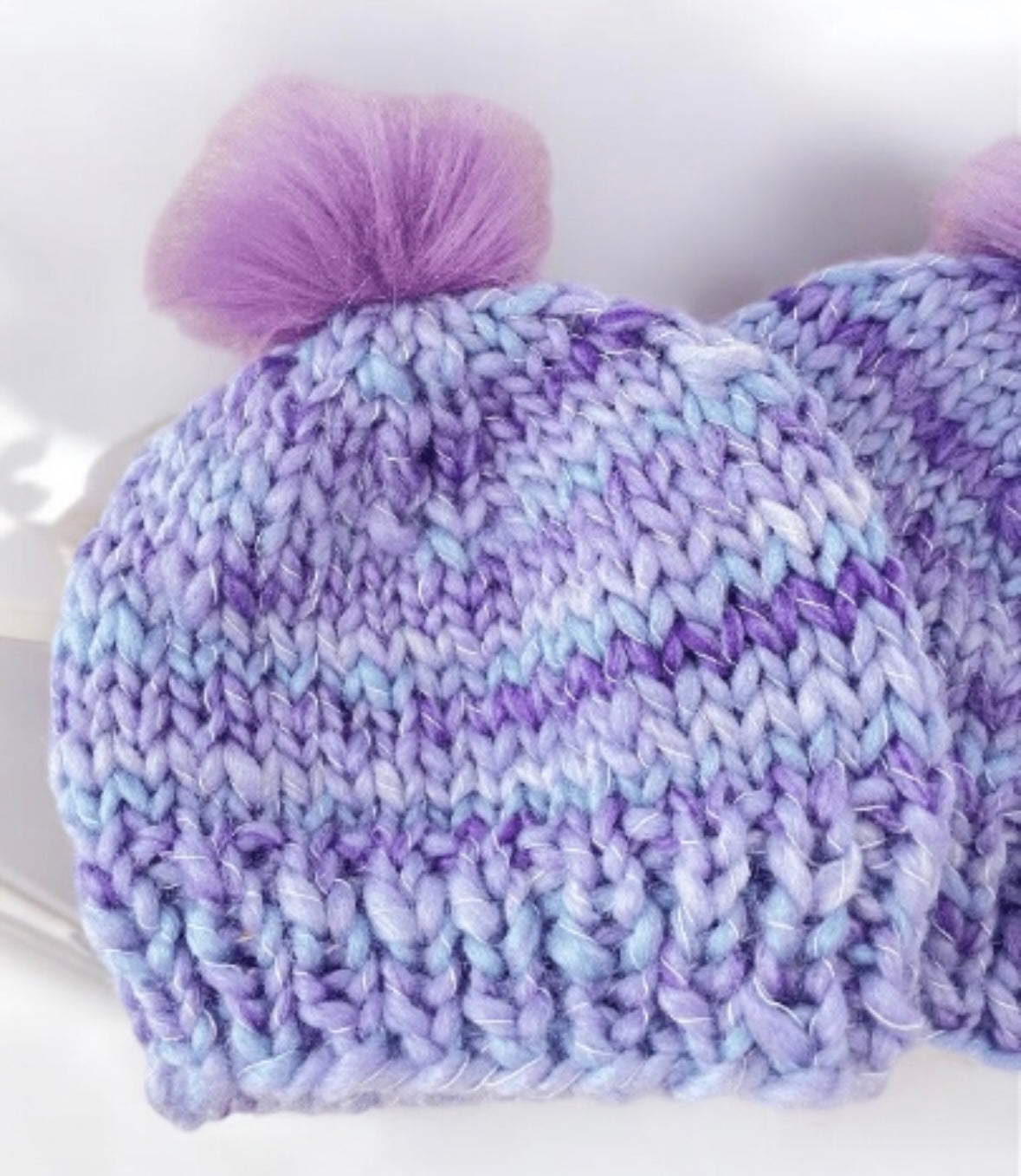 Limited Hand knit baby beanie | Baby Chunky Double Pom Pom Beanie in Purple Mix | Newborn Baby Toddler hat | Fur Pom Pom Hat | Knit beanie