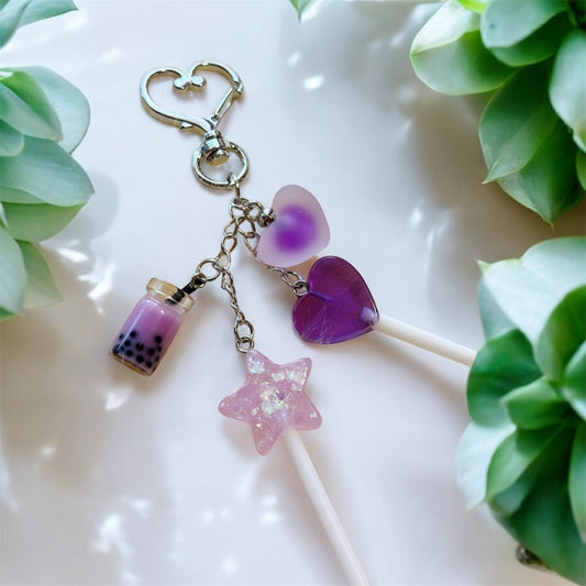 Candy lollipop bag charm | key chain | golden chain with heart bucket | y2k chain | bag lover gift