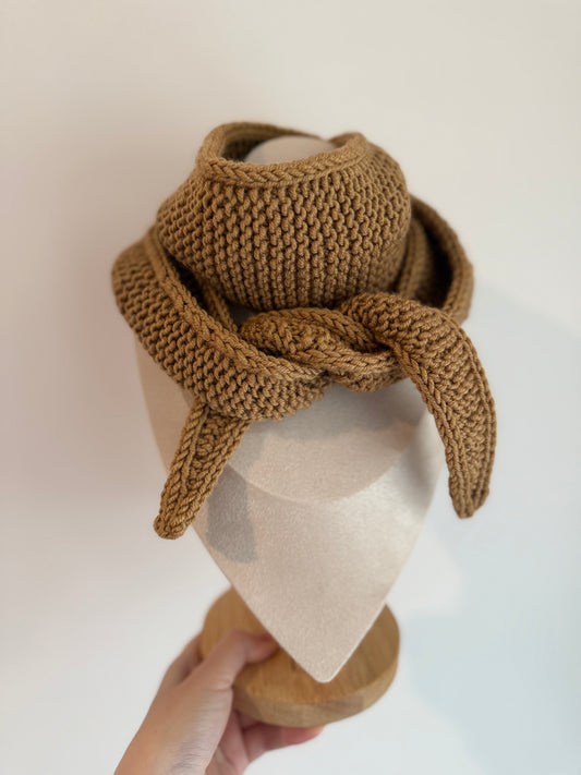 Sophie scarf in dark sand  | hand knit neckechief | winter wrap | small skinny scarf | handmade gift | tiktok viral scarf | wool yarn
