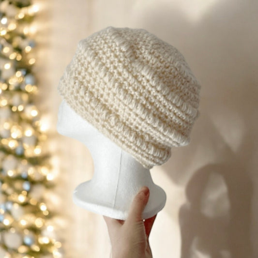 White crochet Beanie | Crochet Beret | Slouchy Hat in cream white | Knit beanie in cream | cozy winter beret hat