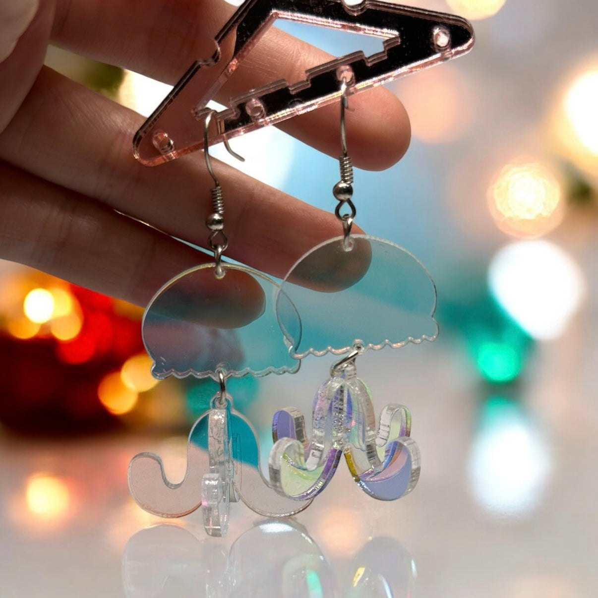 3D Jellyfish earrings | sea creature zoology earrings | colourful clear iridescent dangle oversize earrings | halgoram fun earrings