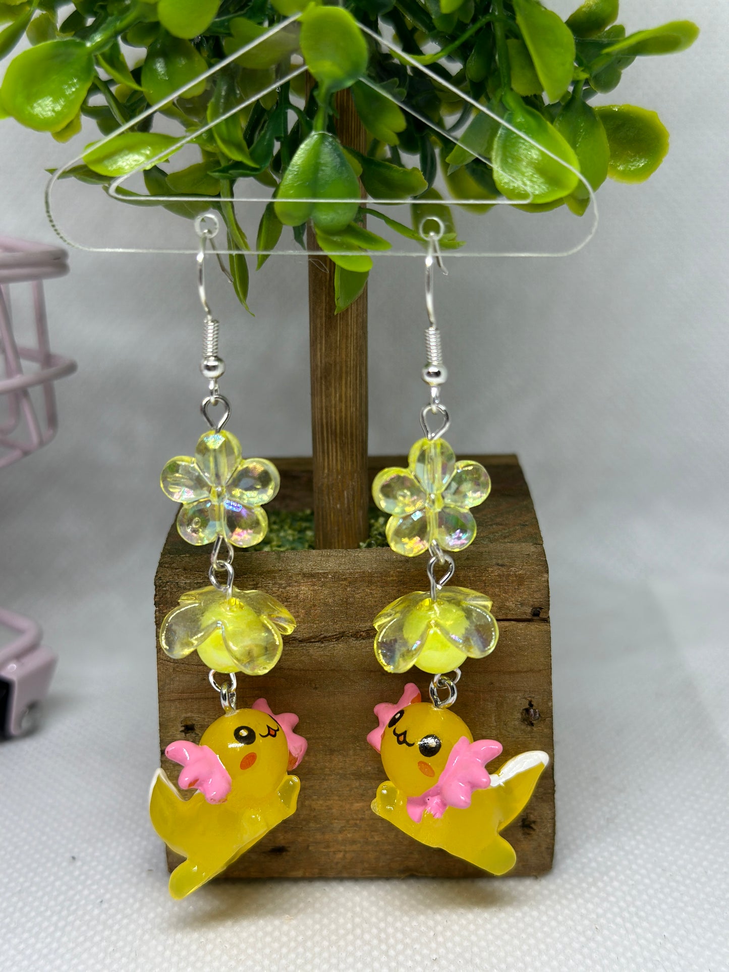 Yellow Axolotl earrings | 3d dangle earrings | sea creature earrings