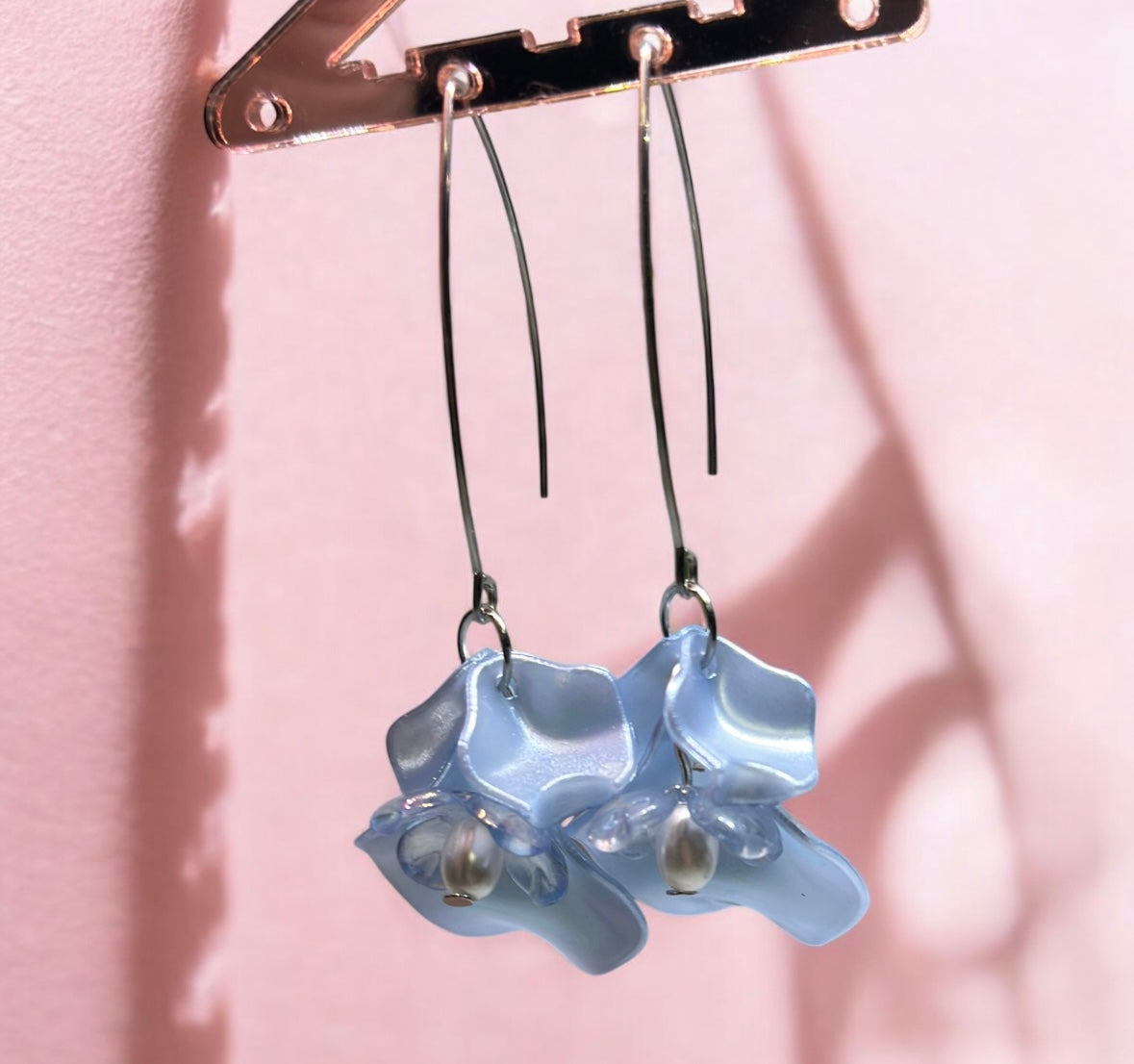 Light blue flower earrings | dangle petals floral earrings | bridal party wedding earring