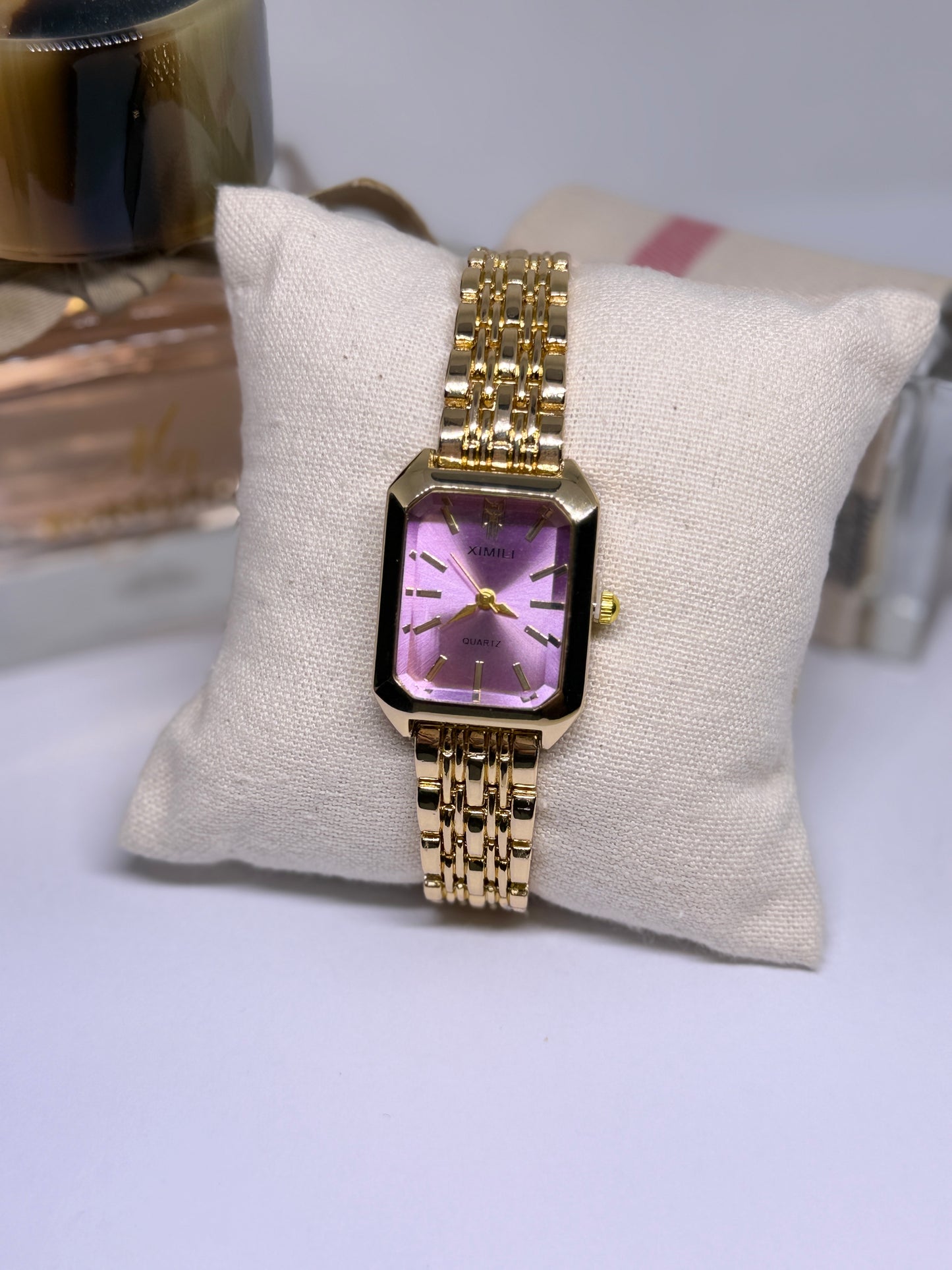 Gold tone women watch - pink