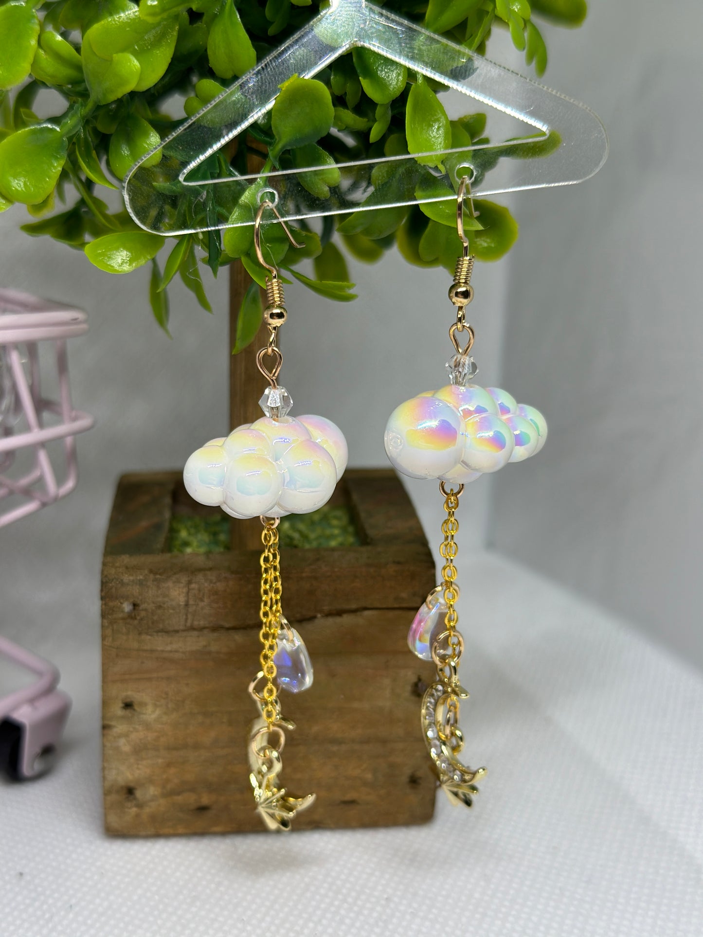 White colourful cloud earrings