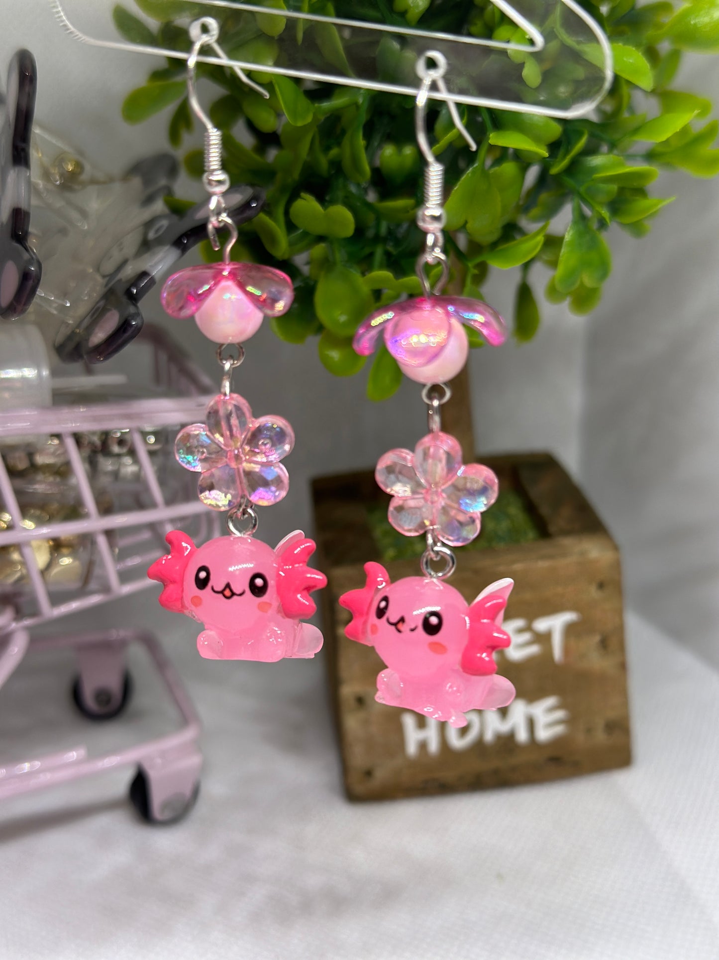 Pink Axolotl earrings | 3d dangle earrings | sea creature earrings