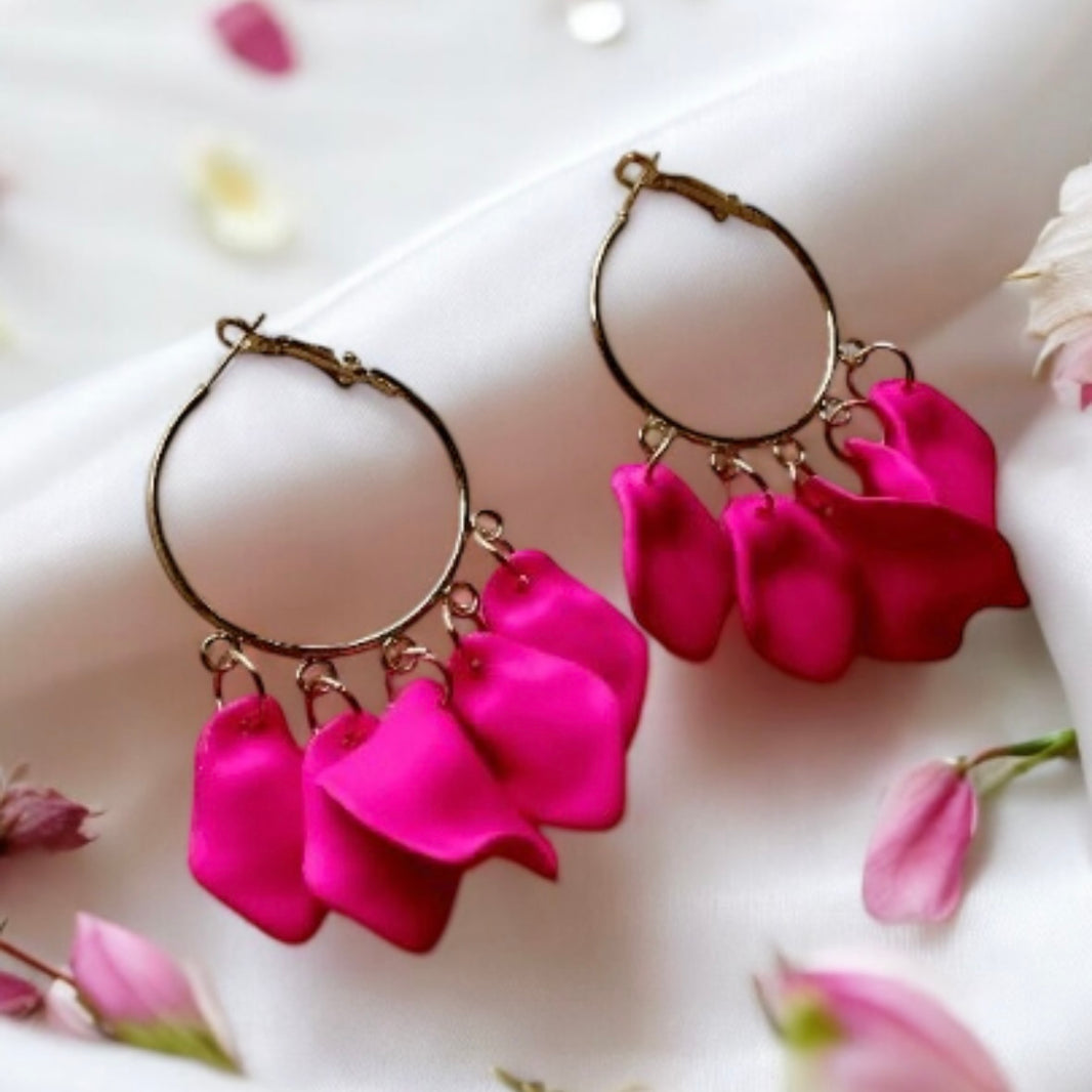 Beautiful Rose Flower With Petals Drop Earrings