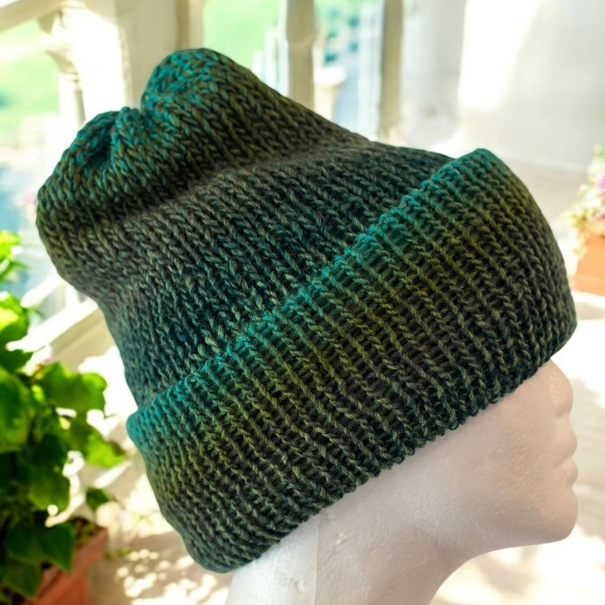 Knitted beanie in ombre green | Winter knitted double layered hat | autumn style | cozy winter hat| men or women