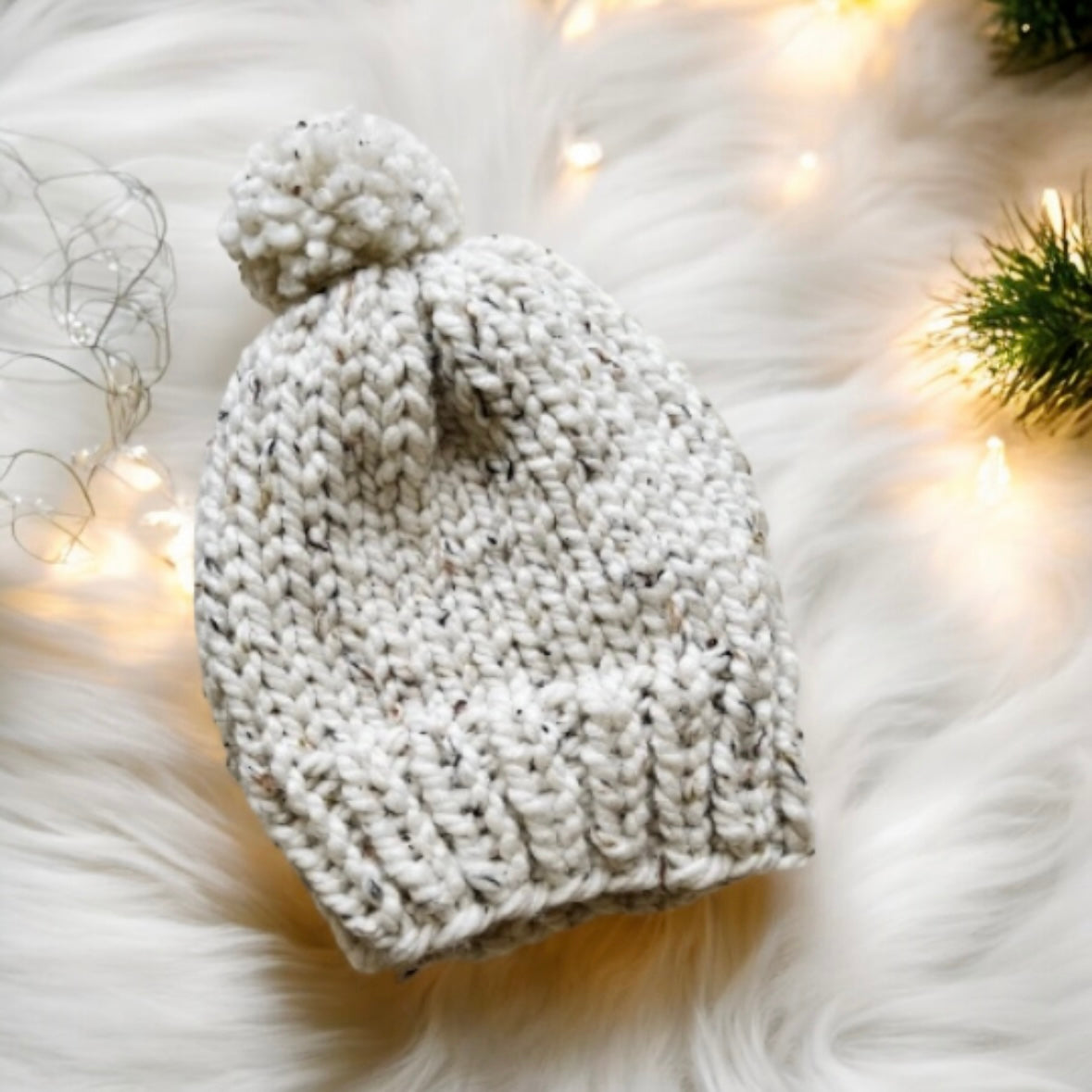 Super chunky pompom slouchy hat | knit winter beanie | cozy warm knit hat | oatmeal colour hat