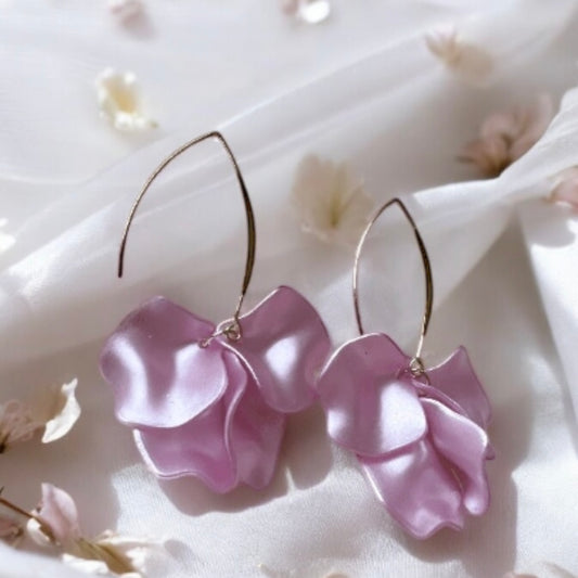 Sweet Pink dangly bridal earrings petals | shimmering pastel flower | golden geometric floral earrings | christmas