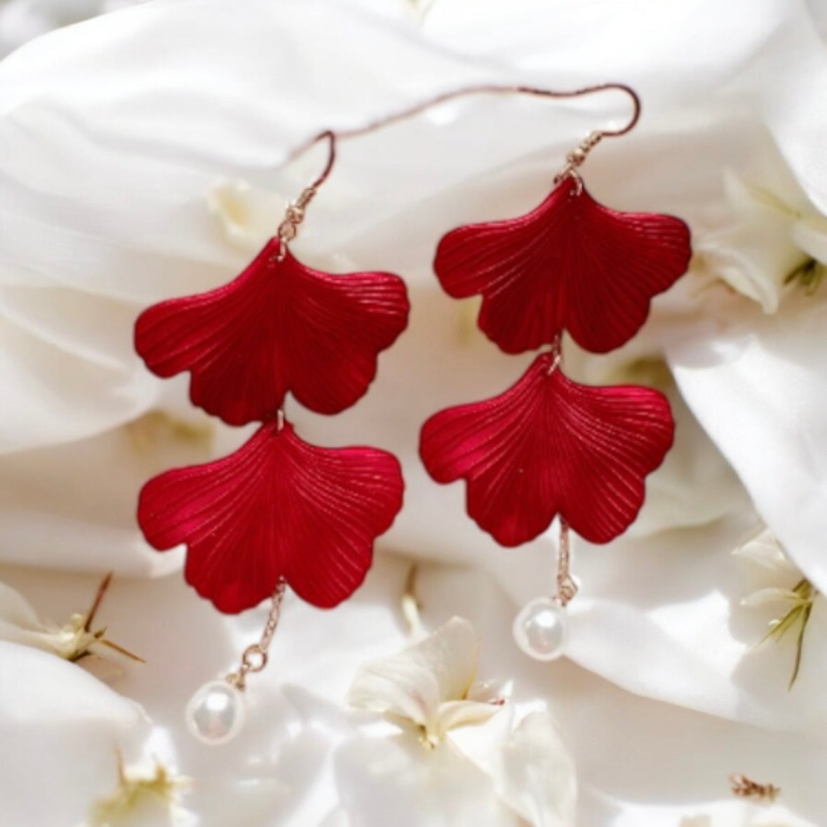 Iridescent ginkgo flowers earrings | petals dangle statement earrings | lightweight floral bridal party earrings