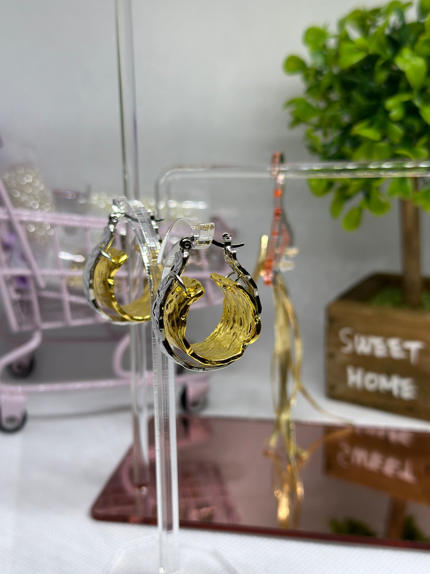 Gold & silver hammered earrings