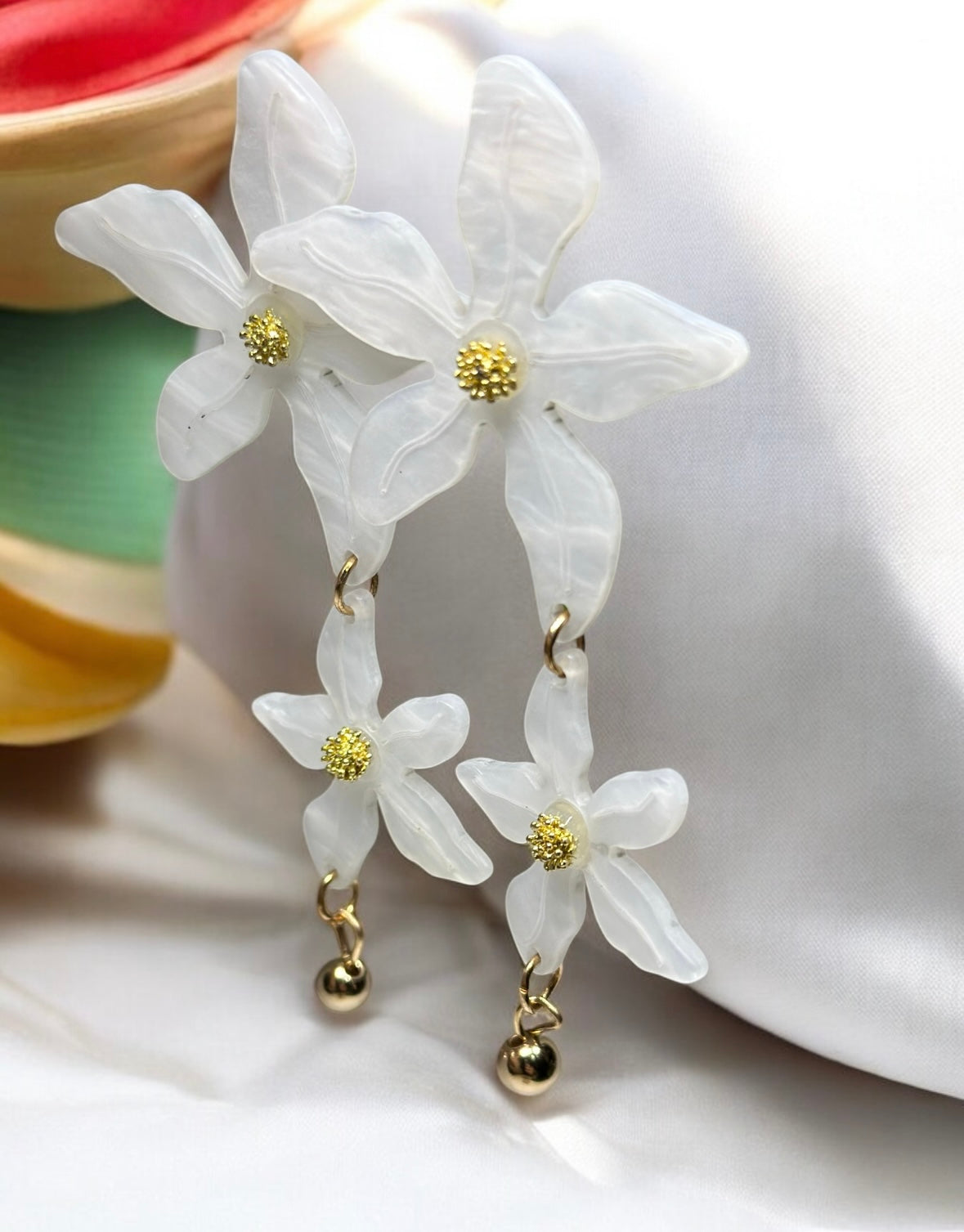 Acetate crystal flowers earrings | diamante rhinestones flower earrings | oversize spring blossom | floral statement earrings