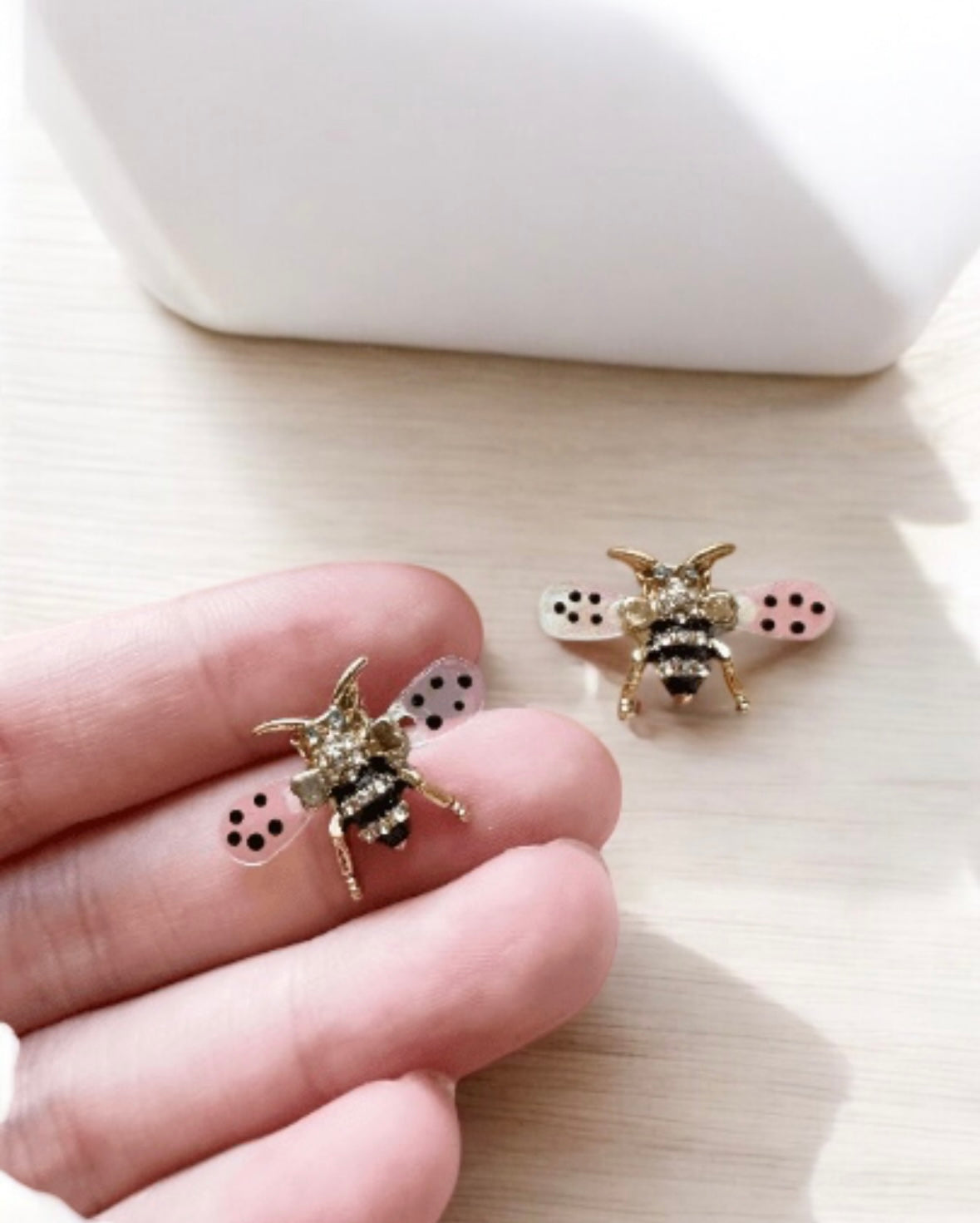 Golden mini Bee earrings | stud rhinestone earrings | minimalist earrings | gold honey bee insect statement earrings