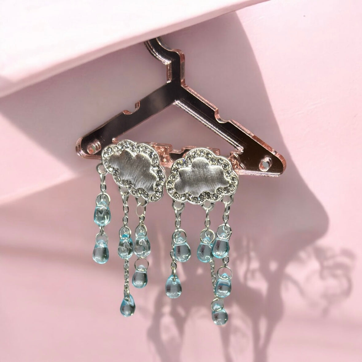 Celestial statement earrings | cloud and rain rhinestone beads earrings | Galaxy dangle earrings | clear white stormy cloud