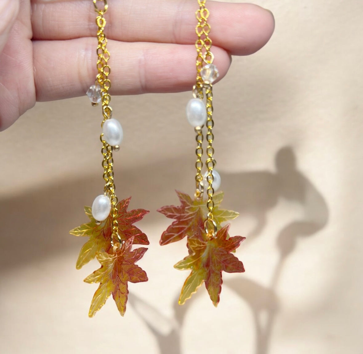 Maple leaf earrings | plant earrings | autumn colourful iridescent dangle oversize earrings | halgoram fun y2k earrings