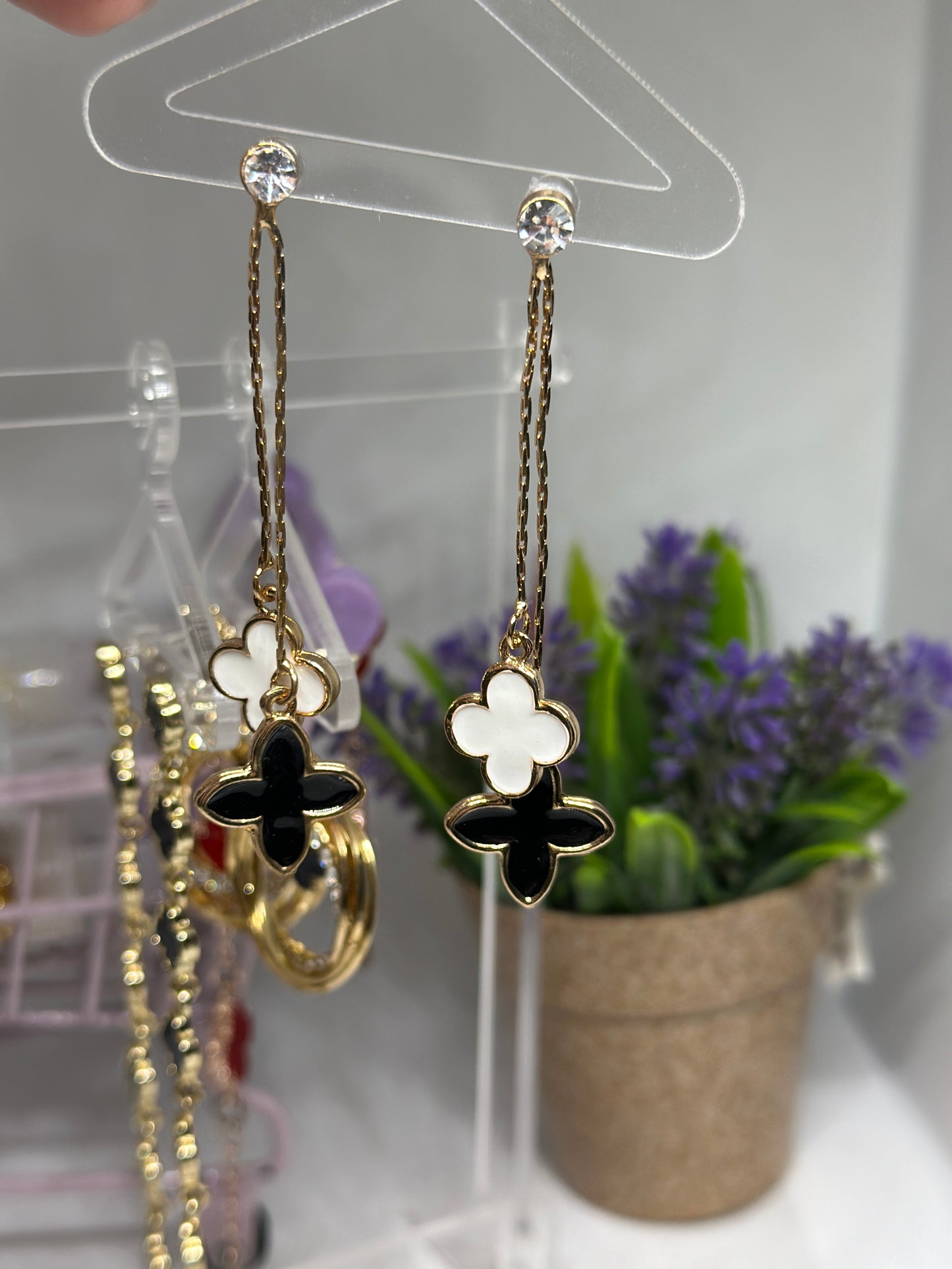 Golden clover earrings | long dangle elegant earrings