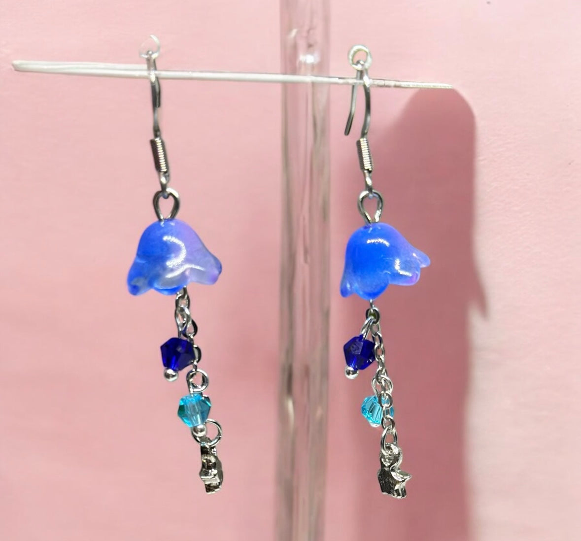 Blue flower earrings | silver stars earrings