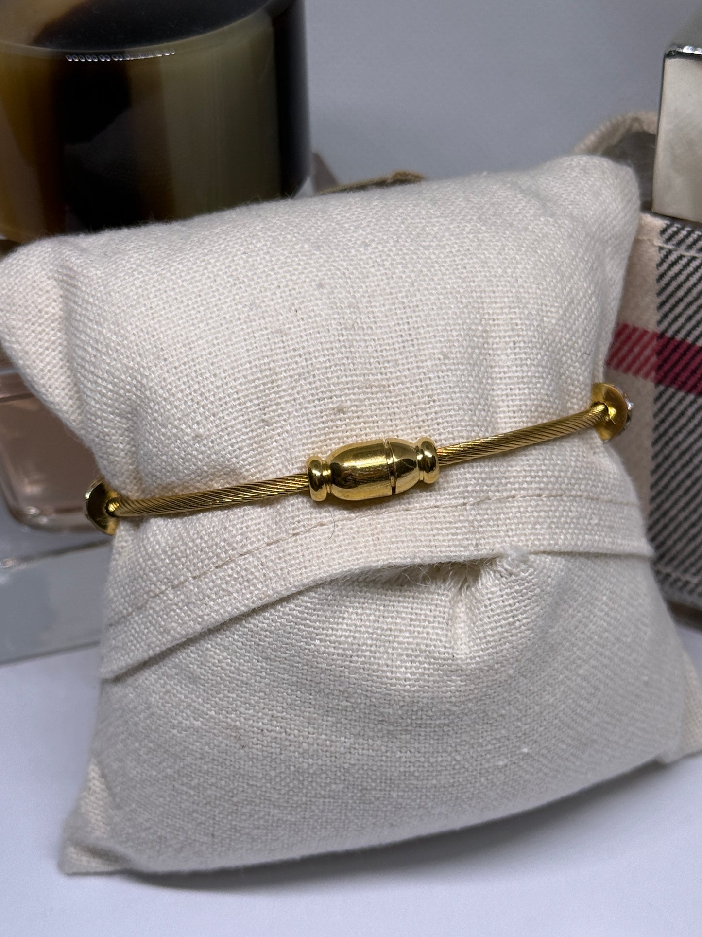 Gold evil eye bracelet with cubic zirconia and rhinestone details