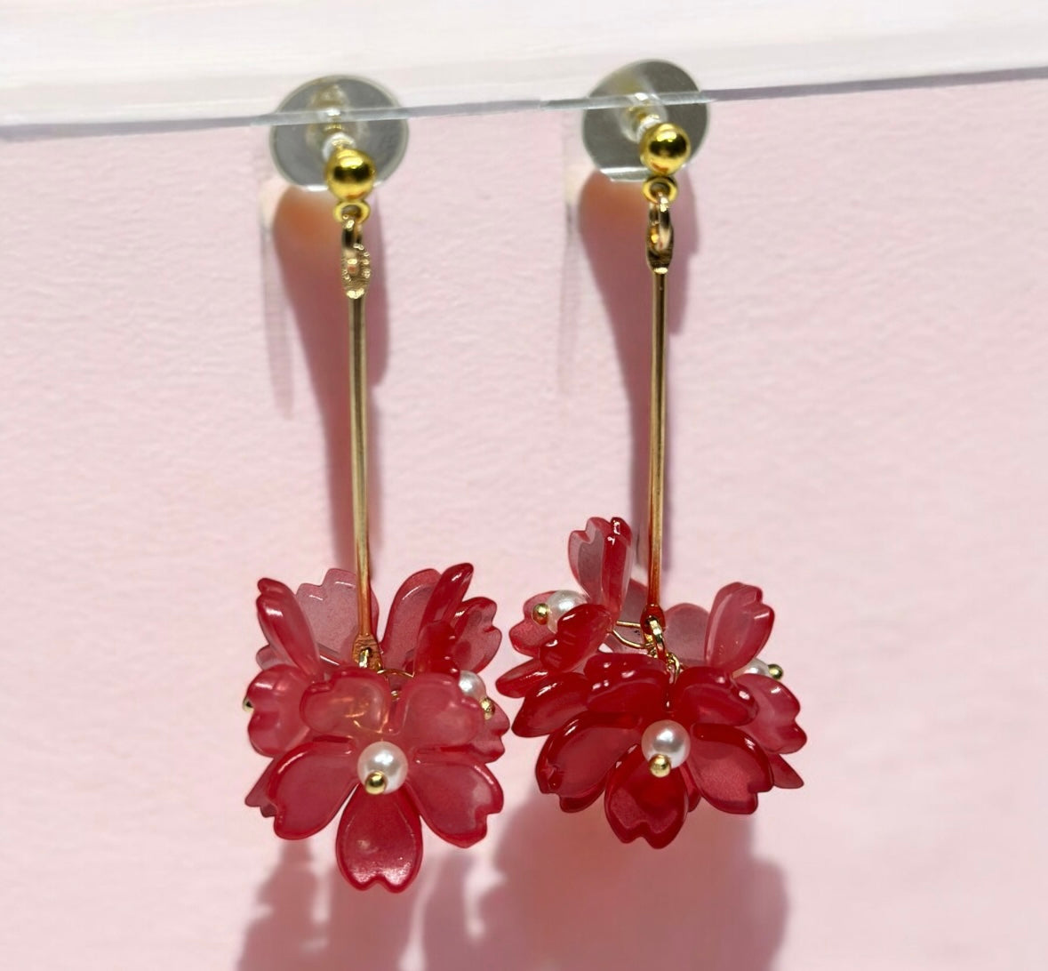 Red Sakura flower earrings