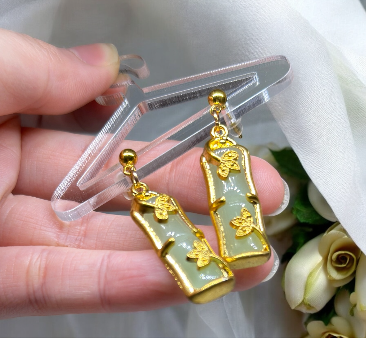 Bamboo style golden earrings