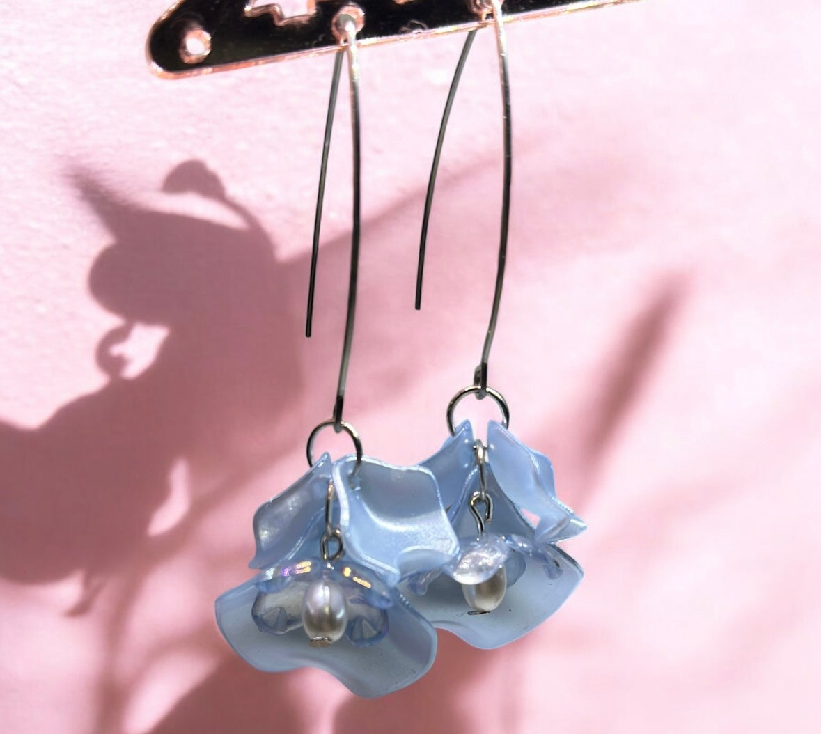 Light blue flower earrings | dangle petals floral earrings | bridal party wedding earring