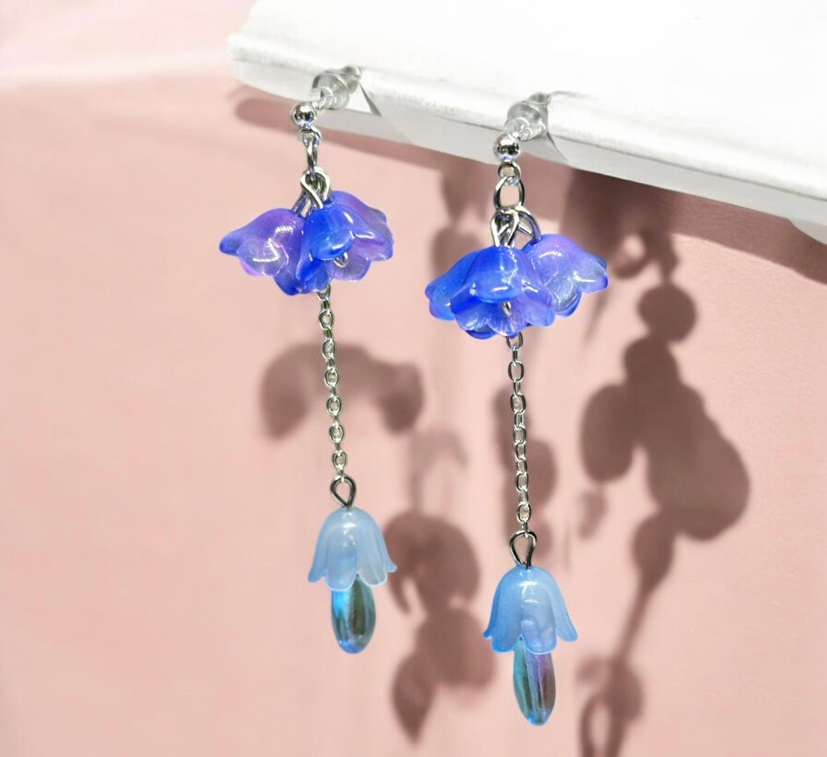 Blue purple flower earrings |mini flower earrings | elegant floral dangle chain earrings