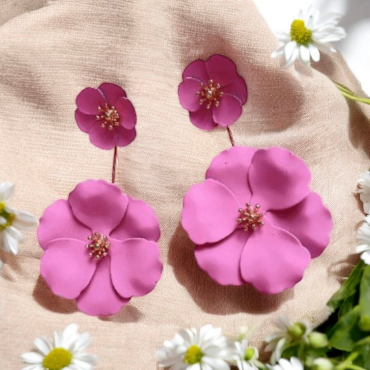 Colourful flowers earrings stud earrings | 2 way wear | floral wire earrings | large blossom flower statement earrings | bridal party