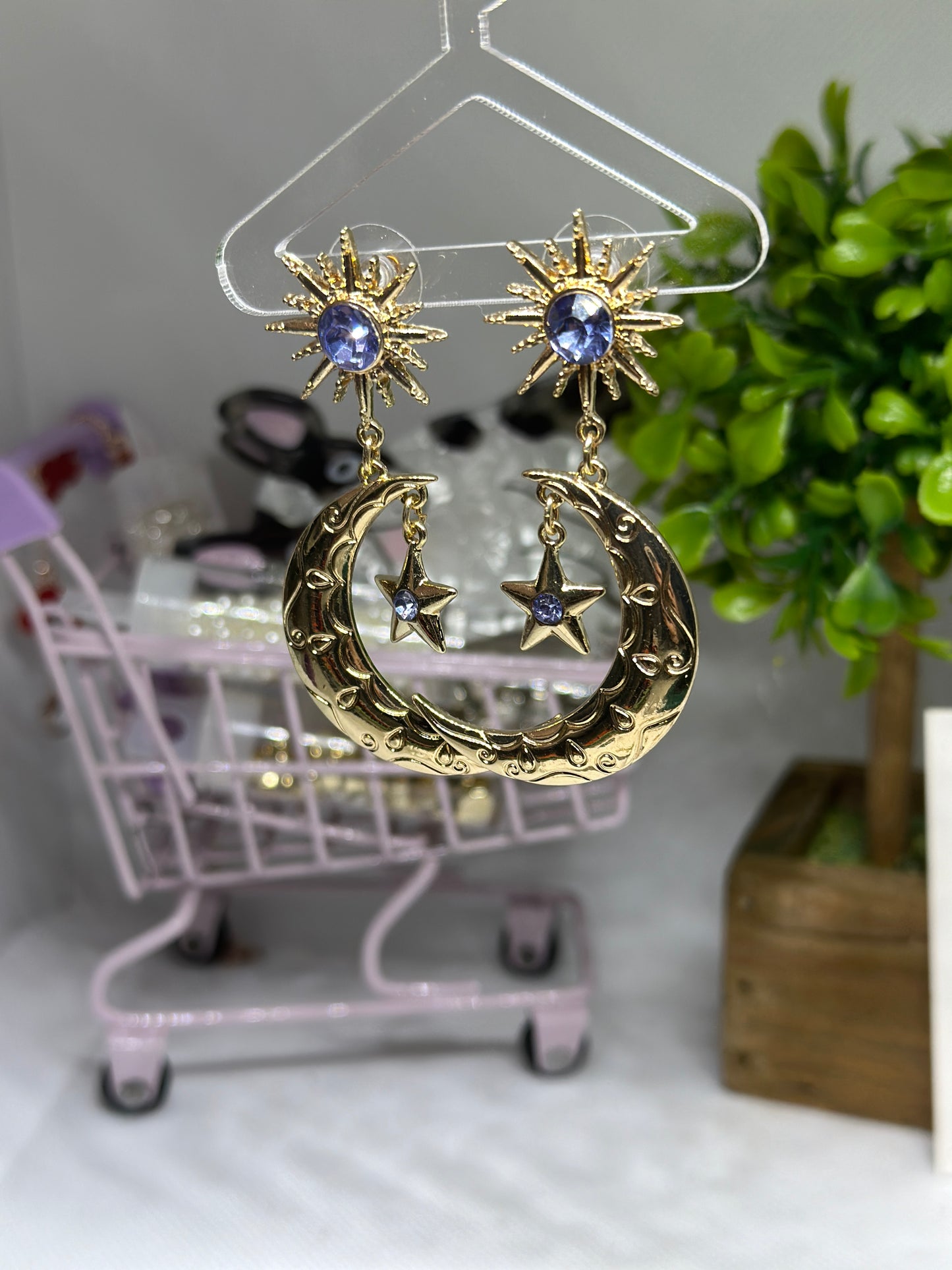 Star and moon glitter shinny stones celestial earrings | planet party earrings