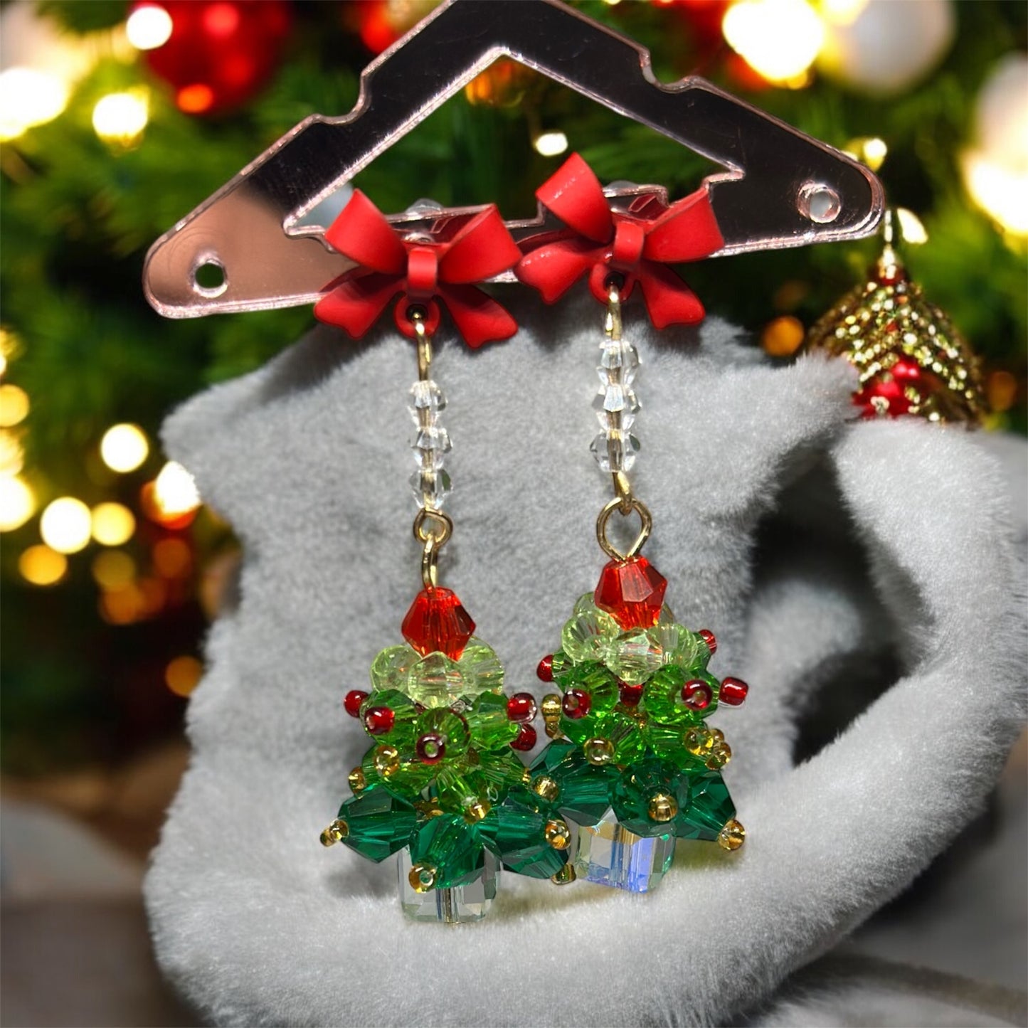 Beaded christmas treeearrings | christmas party earrings